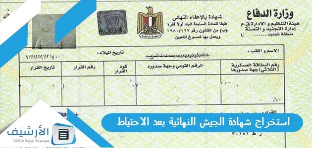 استخراج شهادة الجيش النهائية بعد الاحتياط